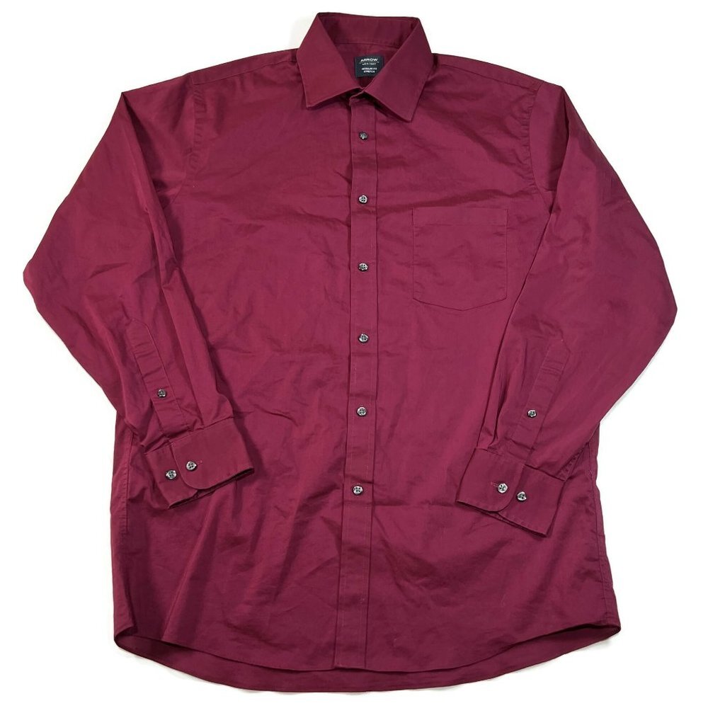 Arrow Button Up Shirt Mens Medium 15 15.5 32 / 33 Solid Red Long Sleeve Stretch